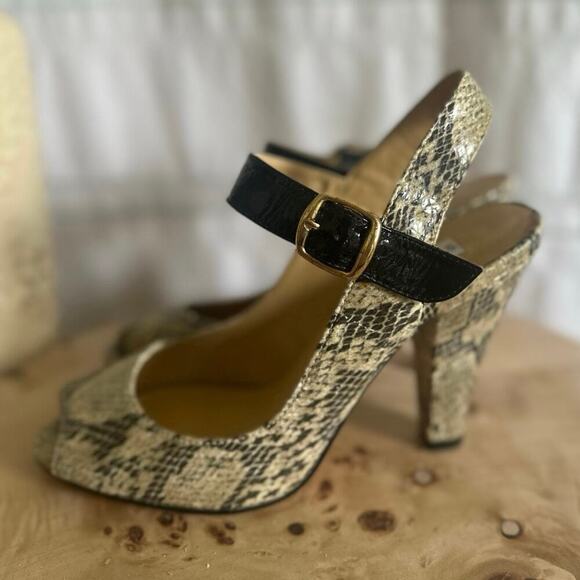 Steve Madden Faux Snakeskin Peep Toe Heels Size 6.5 M Strappy Slingback Pumps - Picture 5 of 9